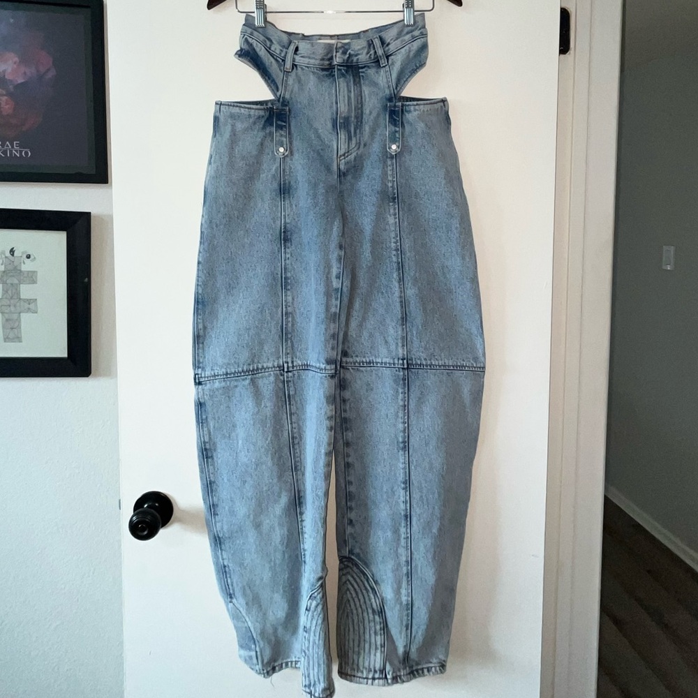 SSHEENA Blue Denim Wideleg Open Hip Jeans